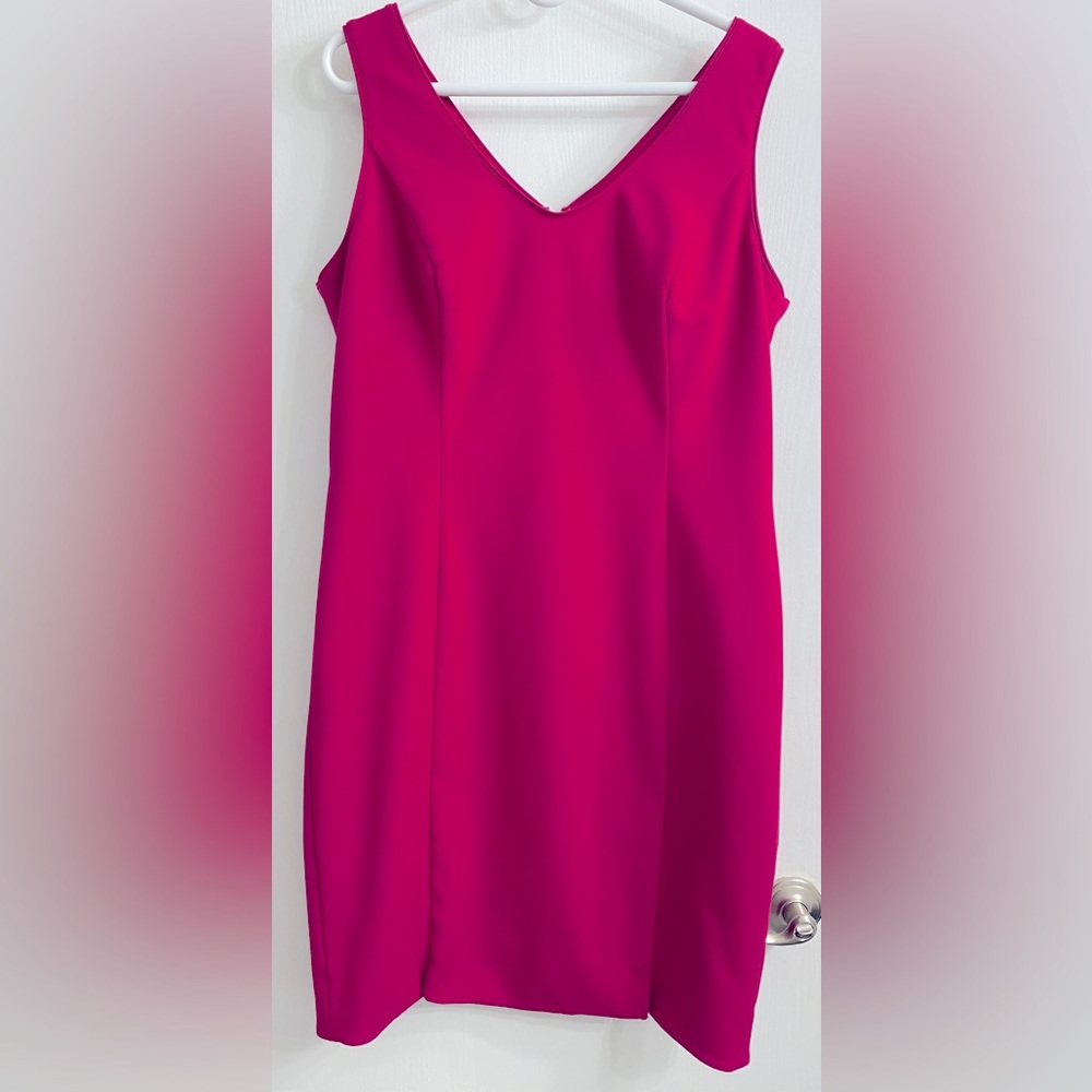 WHBM Magenta Pink Knee Length Sleeveless V-Neck Sheath Dress Size 14